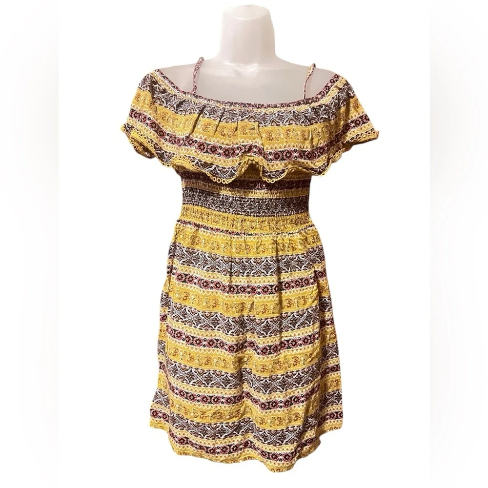 Lily Rose Yellow and Brown Patterned Mini Dress - Picture 3 of 10